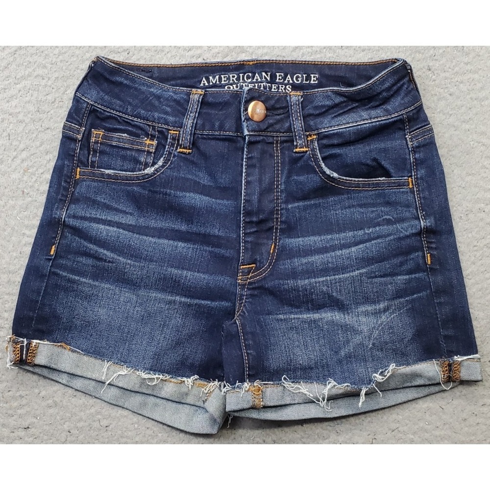 American Eagle Outfitters Shortie Shorts Women 0 Blue Denim Frayed Hem High-Rise